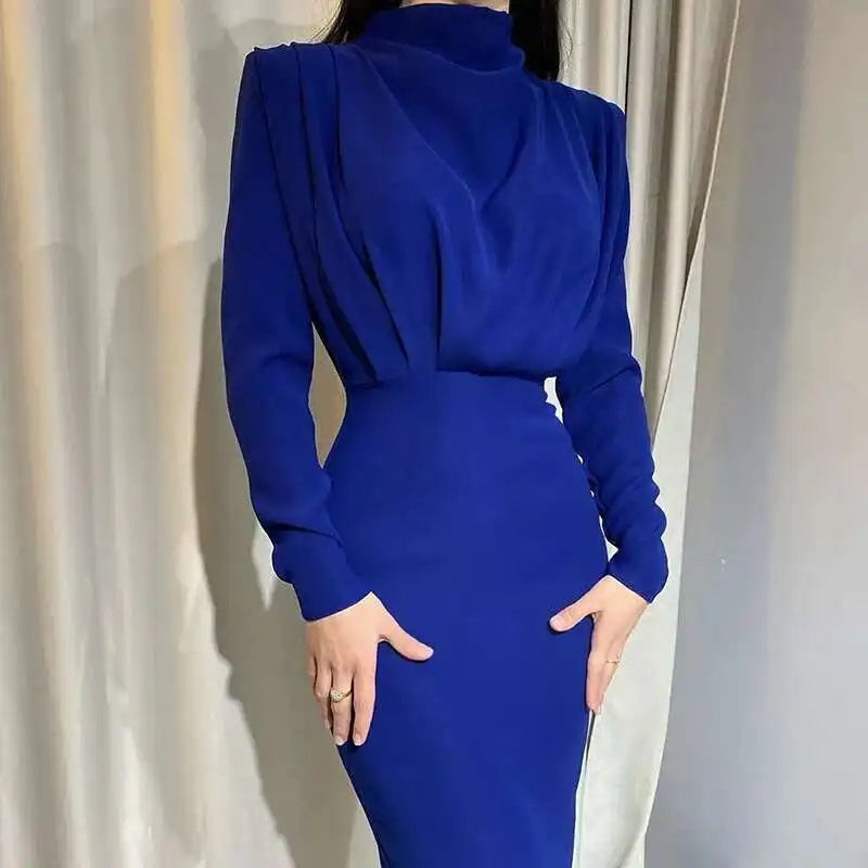 SAMARA | Getailleerde Midi-Jurk met Turtleneck & Lange Mouwen
