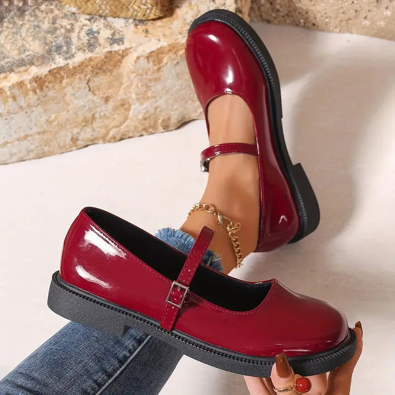ELARA | Vintage-Inspired Leren Flats met Enkelriempje