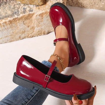 ELARA | Vintage-Inspired Leren Flats met Enkelriempje