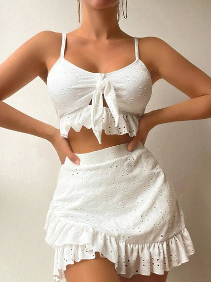 ESTER | 2-Delige Ruffle Set van Eyelet Kant