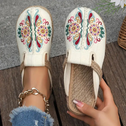 SILVELLE | Bohemien Espadrille Muiltjes met Borduurdetails
