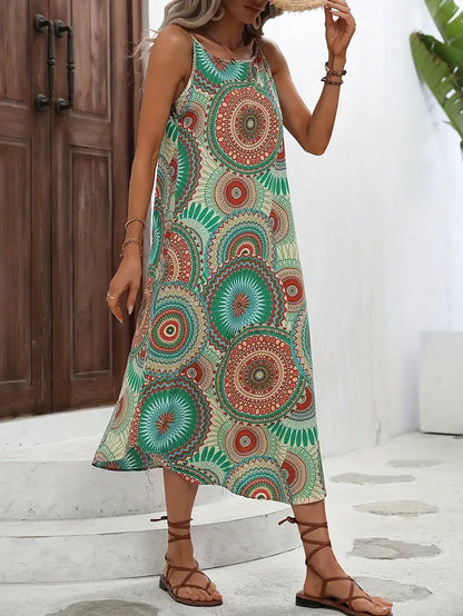 CASSIDI | Mouwloze Maxi-jurk met Mandalaprint & Asymmetrische Zoom