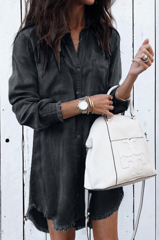 ARIEL | Gewassen denim overhemdjurk in casual stijl