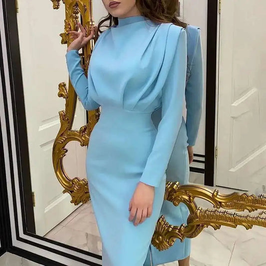 SAMARA | Getailleerde Midi-Jurk met Turtleneck & Lange Mouwen