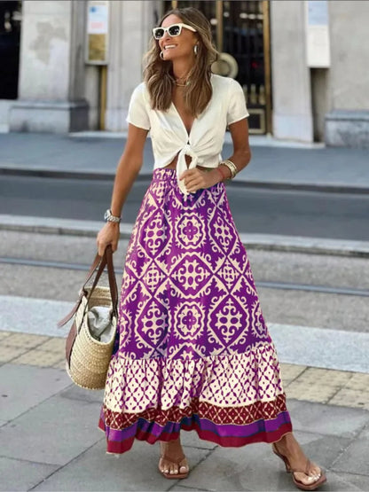 SAMIA | Luchtige Midi-Rok met Retro Print & Ruches