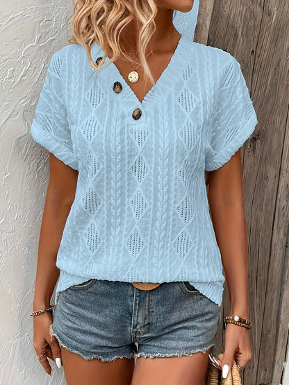 ANGELITA | Gebreide V-hals top met knoopdetail