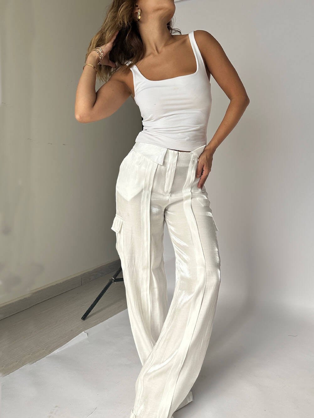 OLALLA | Glitter Wijde Pantalon met Taillekoord