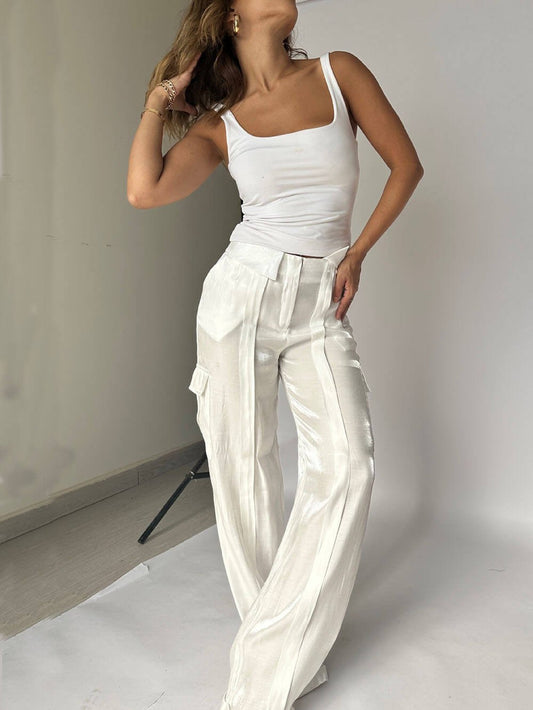 OLALLA | Glitter Wijde Pantalon met Taillekoord