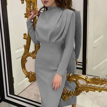 SAMARA | Getailleerde Midi-Jurk met Turtleneck & Lange Mouwen