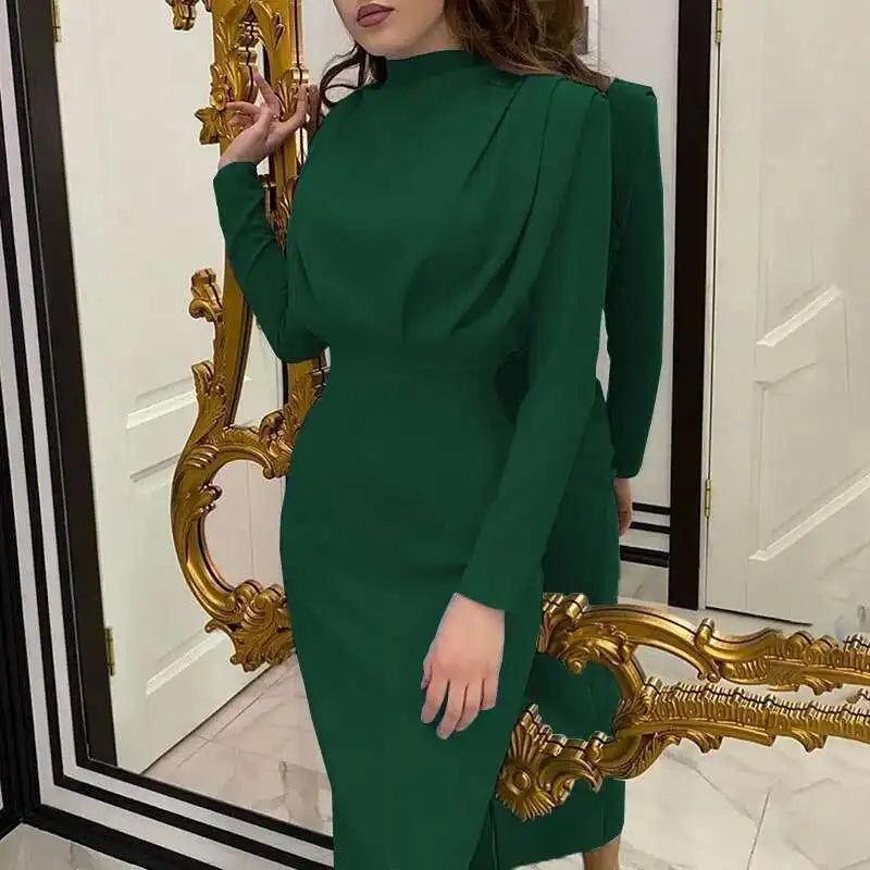 SAMARA | Getailleerde Midi-Jurk met Turtleneck & Lange Mouwen
