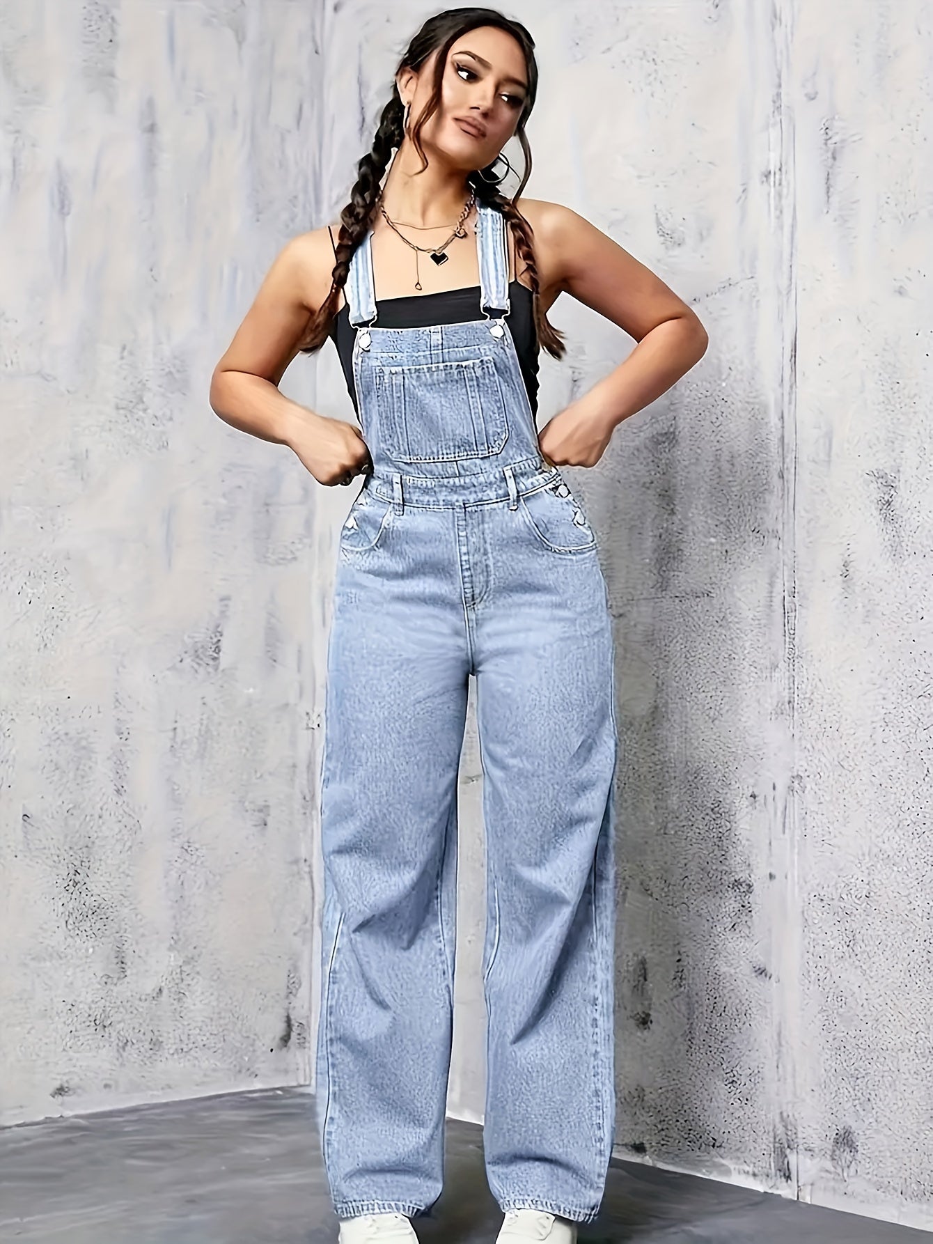 ROSARIO | Denim overall met wijde pijpen