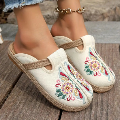 SILVELLE | Bohemien Espadrille Muiltjes met Borduurdetails