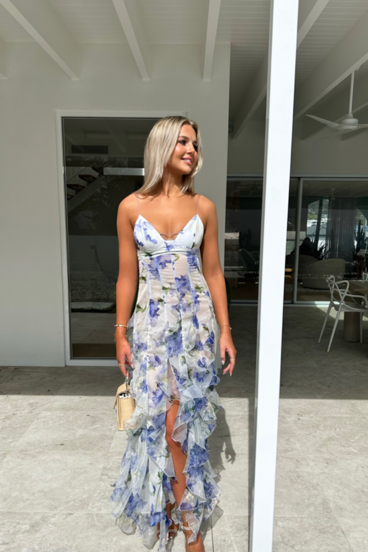 LILAS | Romantische Maxi Jurk met Bloemen en Ruches