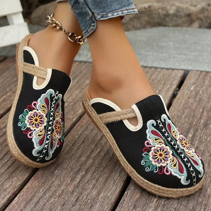 SILVELLE | Bohemien Espadrille Muiltjes met Borduurdetails