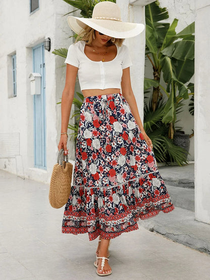 SAMIA | Luchtige Midi-Rok met Retro Print & Ruches