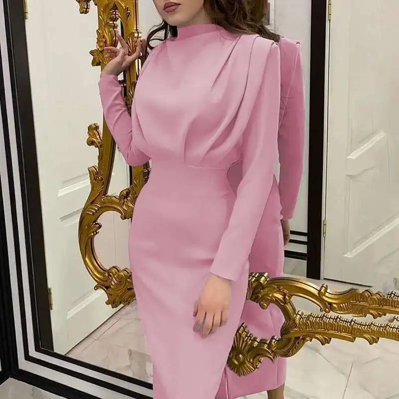 SAMARA | Getailleerde Midi-Jurk met Turtleneck & Lange Mouwen