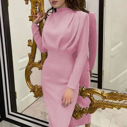 SAMARA | Getailleerde Midi-Jurk met Turtleneck & Lange Mouwen