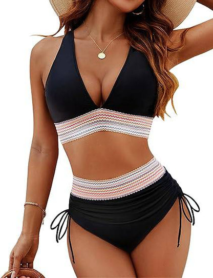 STEFANIE | High-Waist Bikini met Buikcontrole & Kleurblok Design