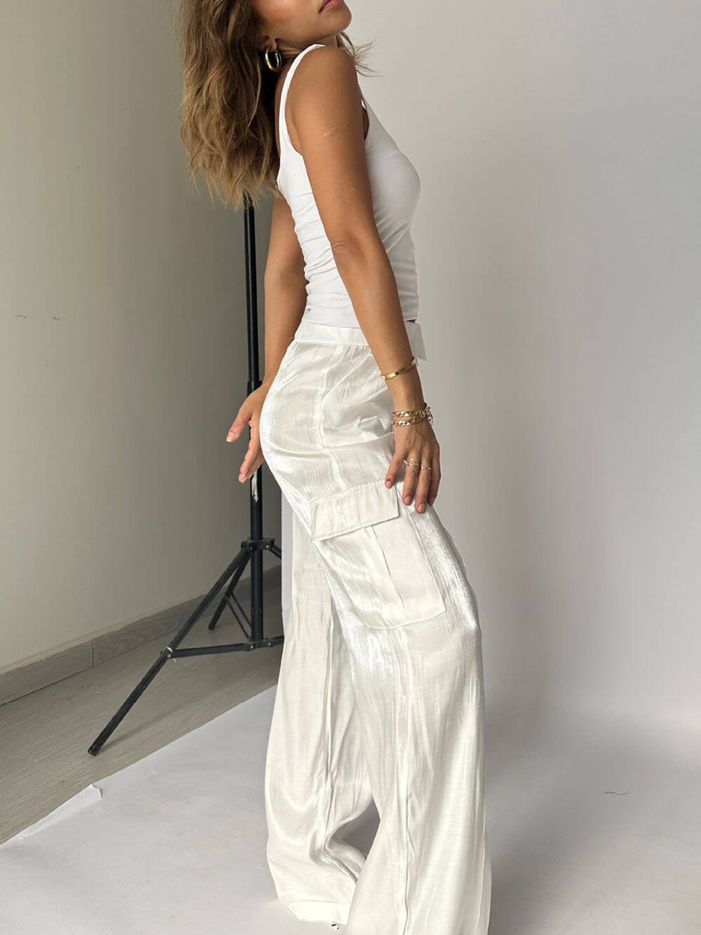 OLALLA | Glitter Wijde Pantalon met Taillekoord