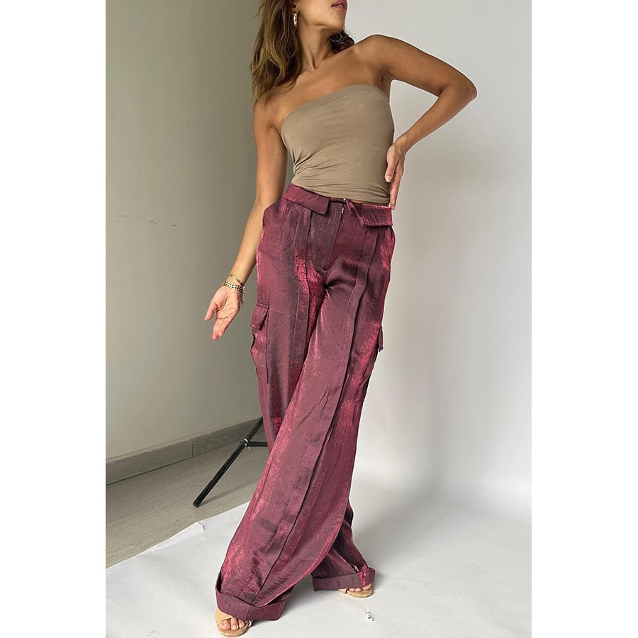 OLALLA | Glitter Wijde Pantalon met Taillekoord