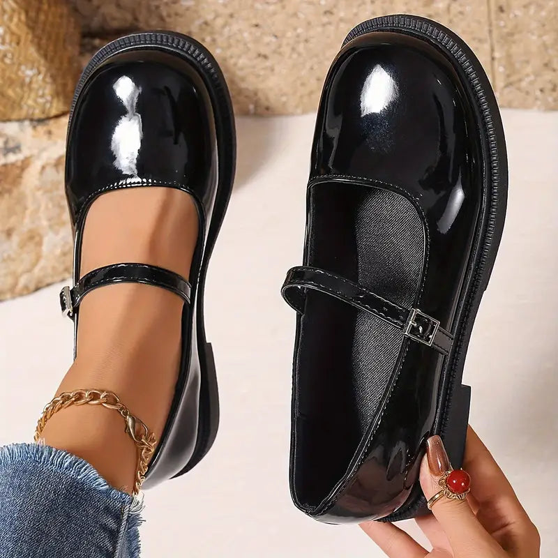 ELARA | Vintage-Inspired Leren Flats met Enkelriempje