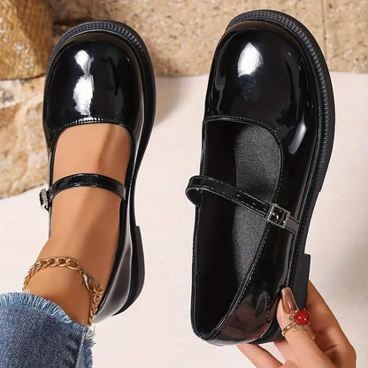 ELARA | Vintage-Inspired Leren Flats met Enkelriempje
