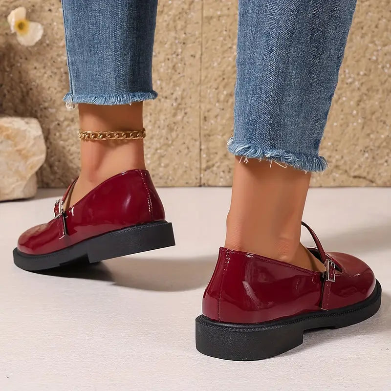 ELARA | Vintage-Inspired Leren Flats met Enkelriempje