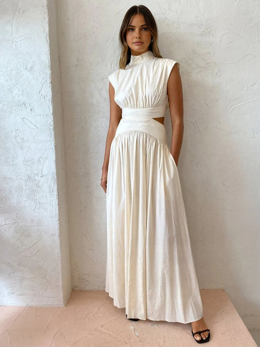 MARCELINA | Elegante maxi jurk met cut-out en plooidetail