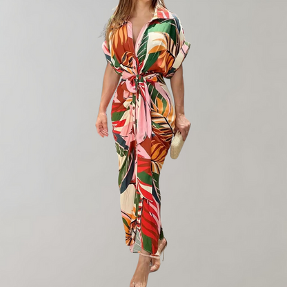 GIANINA | Stijlvolle Zomerjurk met Knopen & Strik Taille