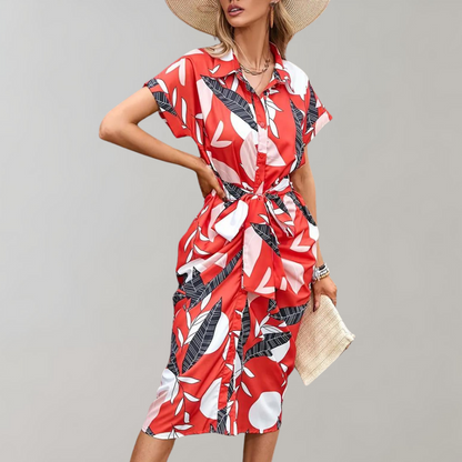 GIANINA | Stijlvolle Zomerjurk met Knopen & Strik Taille