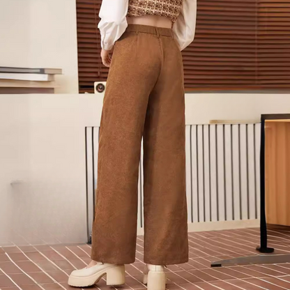 FLORDELIZA | Ribfluwelen high-waist broek met wijde pijpen