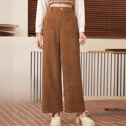 FLORDELIZA | Ribfluwelen high-waist broek met wijde pijpen