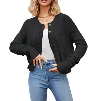 NIDA | Basic cardigan met grove knopen en structuurbreisel
