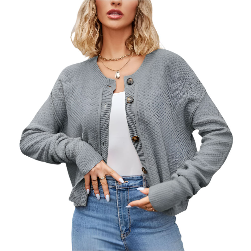 NIDA | Basic cardigan met grove knopen en structuurbreisel