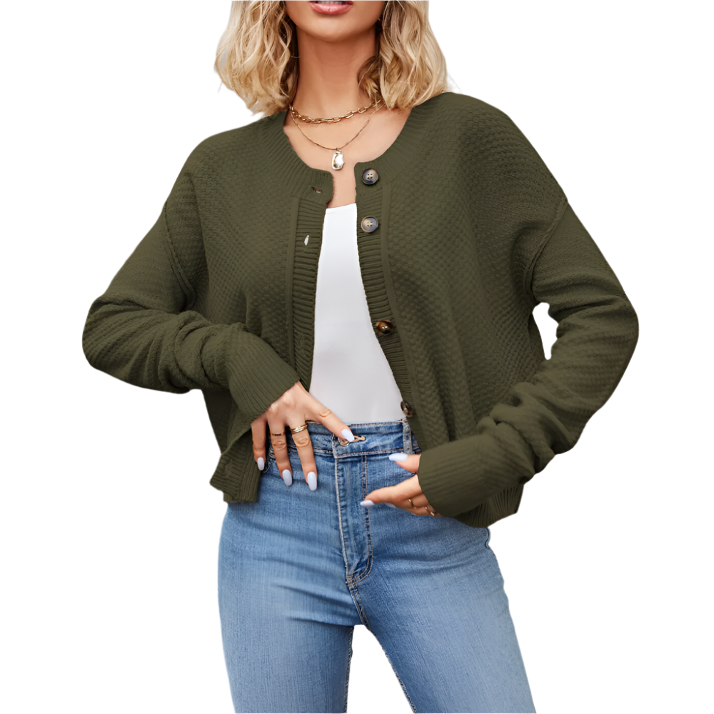 NIDA | Basic cardigan met grove knopen en structuurbreisel