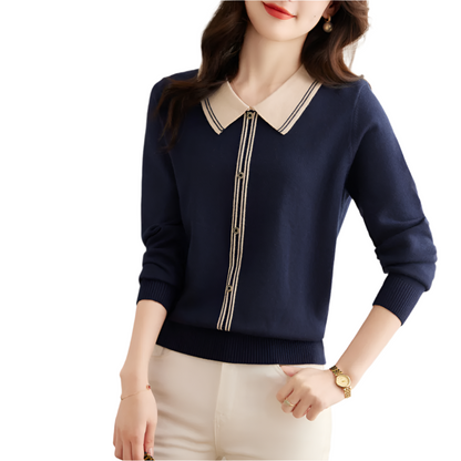 LORETO | Elegante gebreide trui met contrasterende kraag