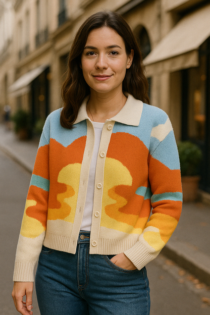 DIANA | Vrolijke cardigan met abstract patroon en retro uitstraling