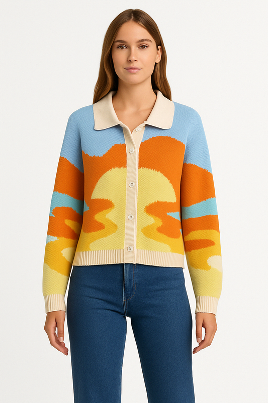 DIANA | Vrolijke cardigan met abstract patroon en retro uitstraling