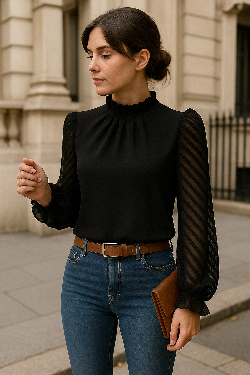 KRISTINE | Elegante geplooide blouse met transparante mouwen
