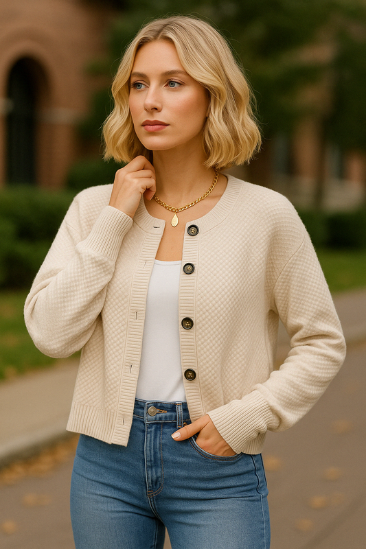 NIDA | Basic cardigan met grove knopen en structuurbreisel