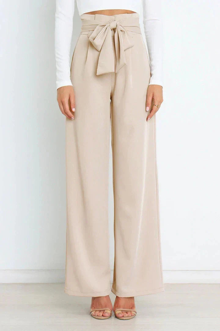 THELMA | High-waisted broek met strikceintuur en wijde pijpen