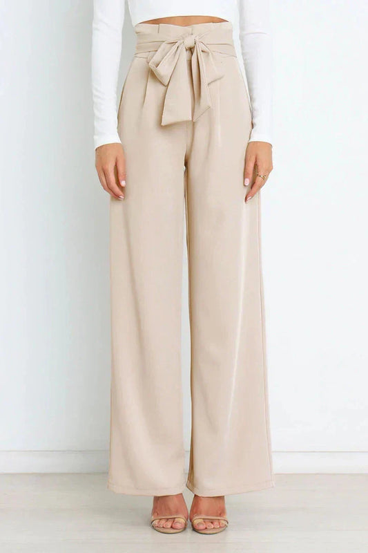 THELMA | High-waisted broek met strikceintuur en wijde pijpen