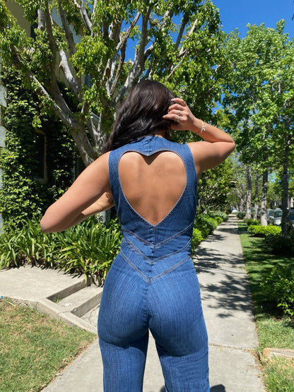 NAELY | Hartvormige Denim Jumpsuit met Open Rug