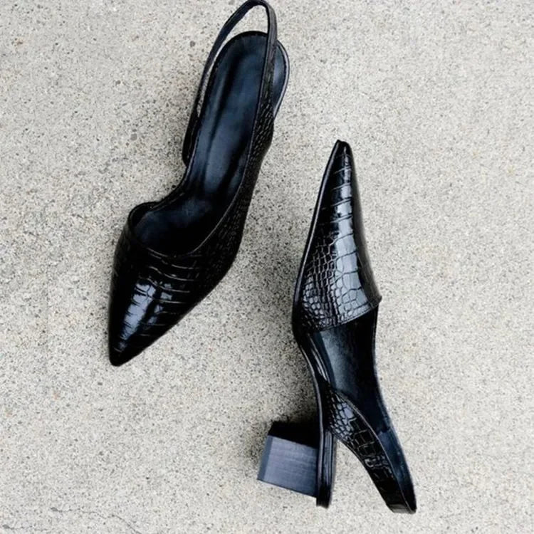 ROSITA | Slingback Hakken met Croco Textuur & Blokhak
