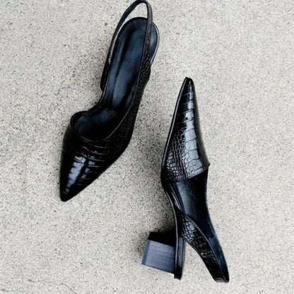 ROSITA | Slingback Hakken met Croco Textuur & Blokhak