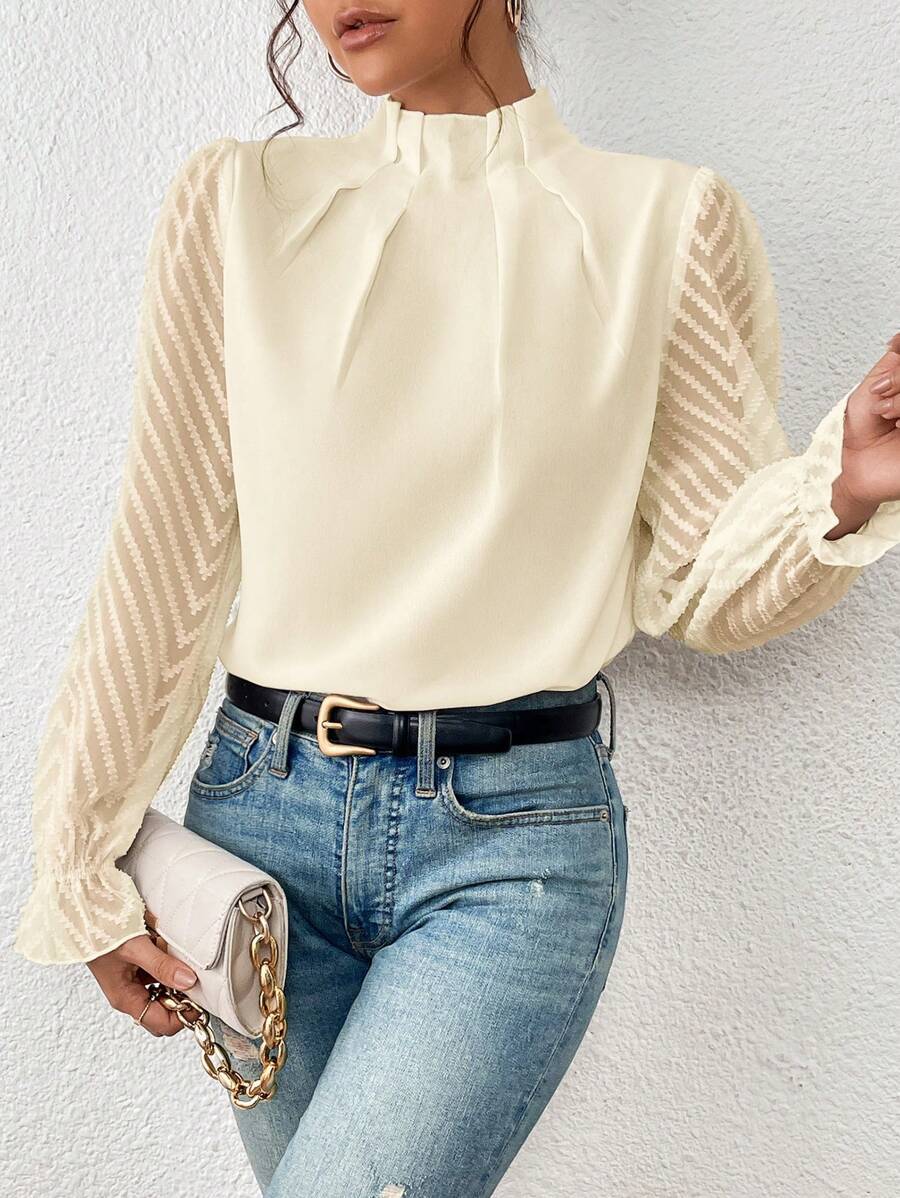 KRISTINE | Elegante geplooide blouse met transparante mouwen