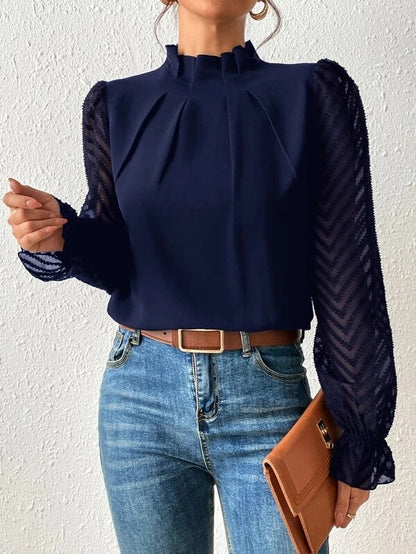 KRISTINE | Elegante geplooide blouse met transparante mouwen