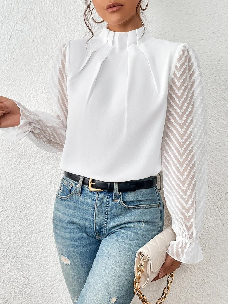 KRISTINE | Elegante geplooide blouse met transparante mouwen
