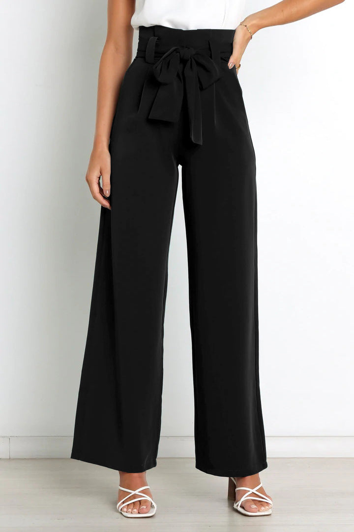 THELMA | High-waisted broek met strikceintuur en wijde pijpen