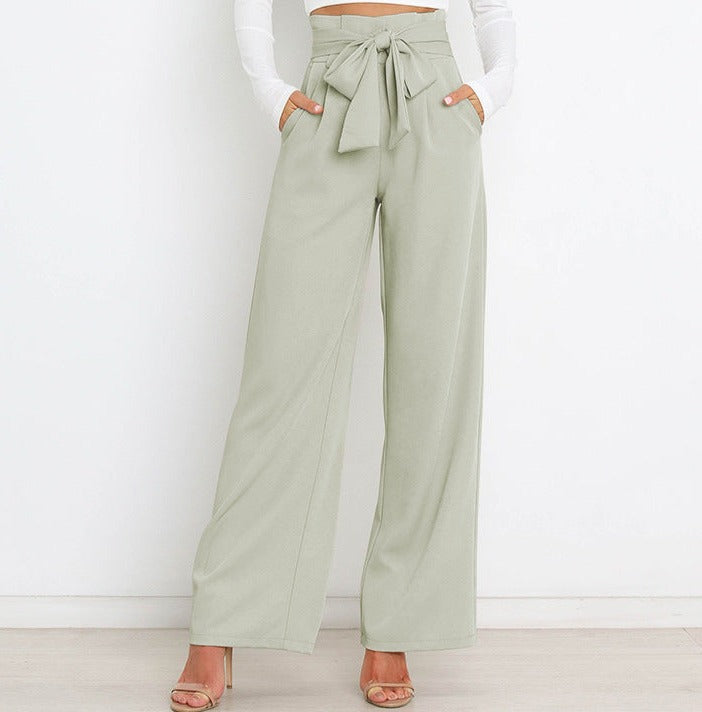THELMA | High-waisted broek met strikceintuur en wijde pijpen
